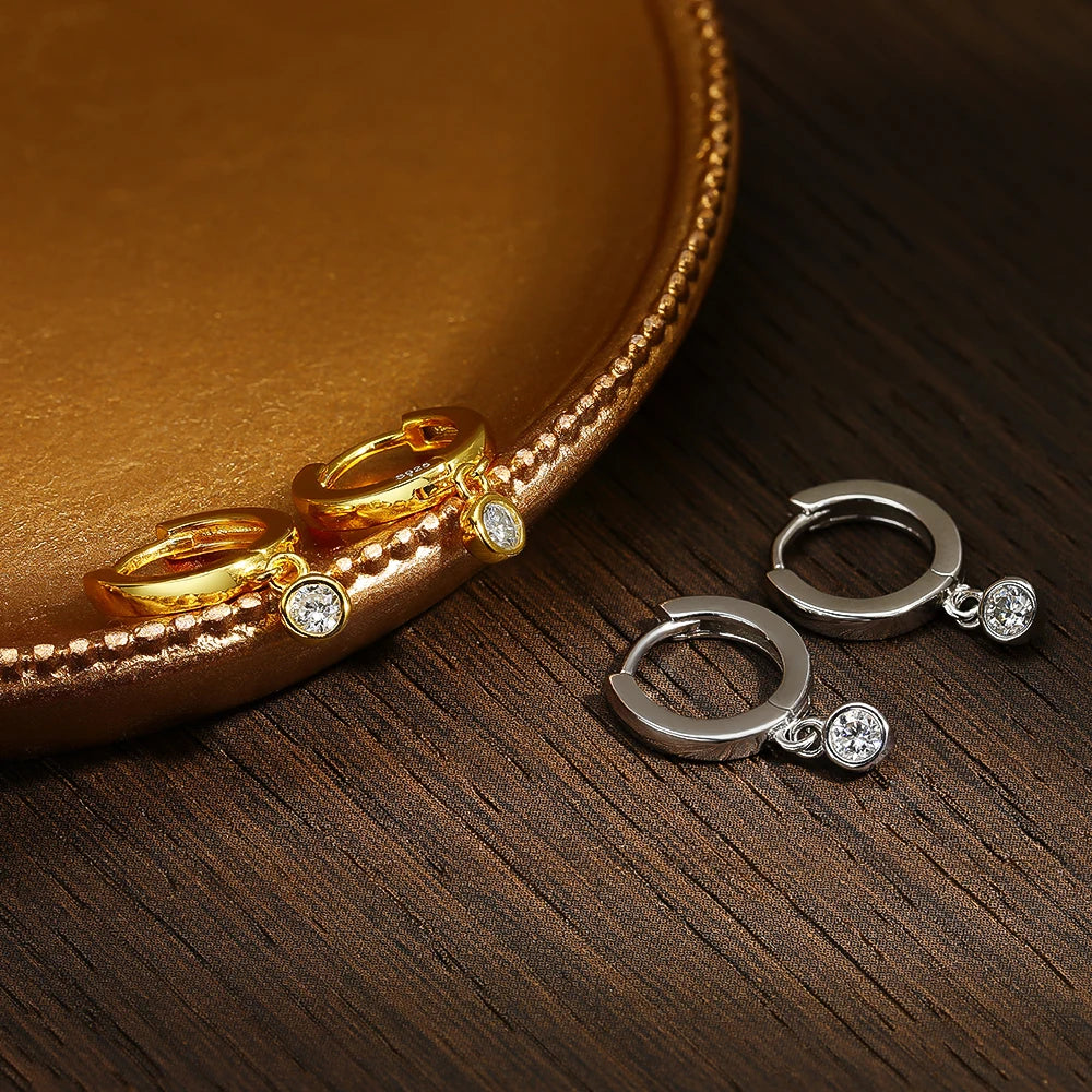 D VVS1 Round Moissanite Pendant Earrings for Women, Sparkling Fine jewelry S925 Sliver Plated White Gold Hoop Earring