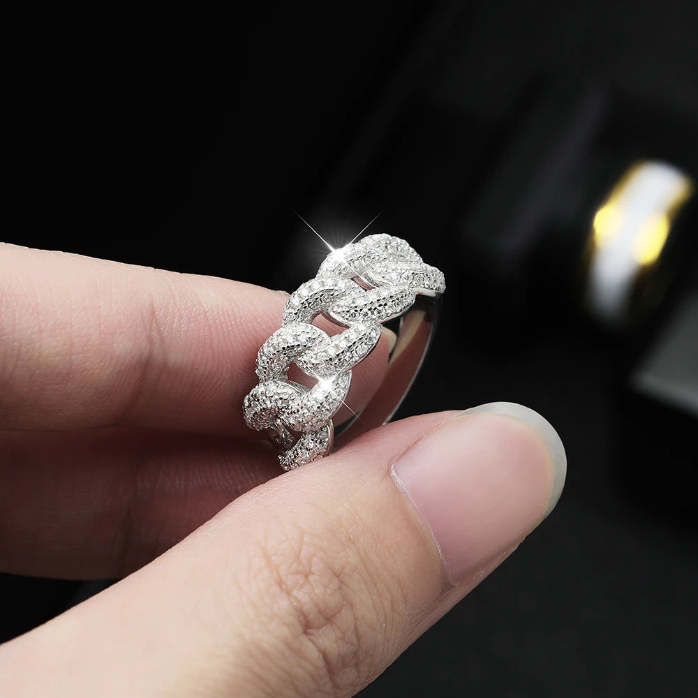 8mm Full Moissanite Cuban Ring | S925 Sterling Sliver Plated 18k Eternity Band