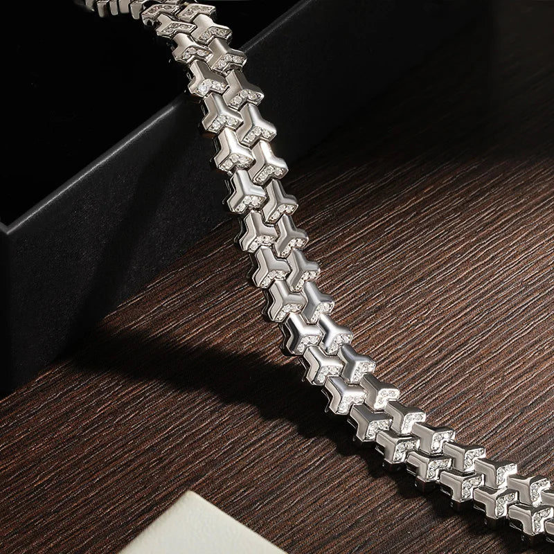 Moissanite Tennis Bracelet for Women | Solid S925 Sterling Silver Plated 18k White Gold 8.5mm Cuban Bracelet