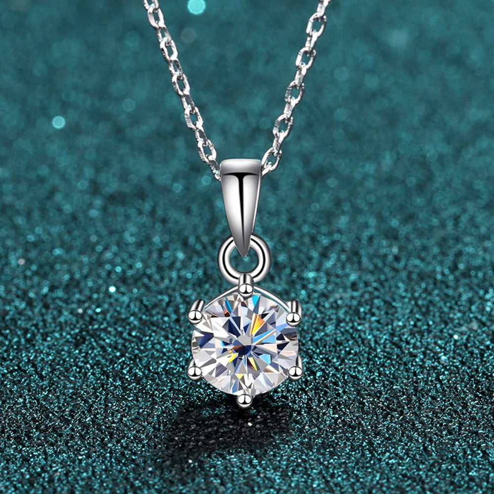 1CT 2CT Moissanite Necklace for Women, 925 Sterling Sliver Plated White Gold Diamond Necklace