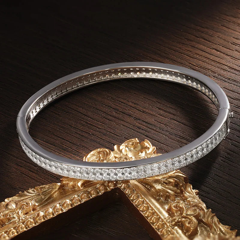 Moissanite Bangle Bracelets For Women | Full Diamond Elegant Classic S925 Sterling Silver