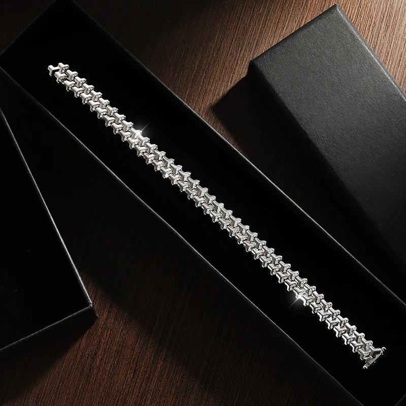 Moissanite Tennis Bracelet for Women | Solid S925 Sterling Silver Plated 18k White Gold 8.5mm Cuban Bracelet