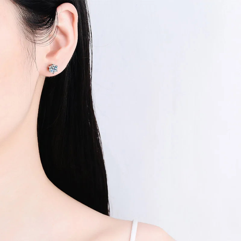 1ct Moissanite Earrings for Women | S925 Sterling Sliver Plated 18k White Gold Stud Earring