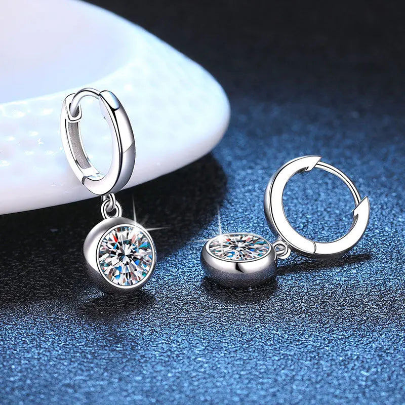 D VVS1 Round Moissanite Pendant Earrings for Women, Sparkling Fine jewelry S925 Sliver Plated White Gold Hoop Earring