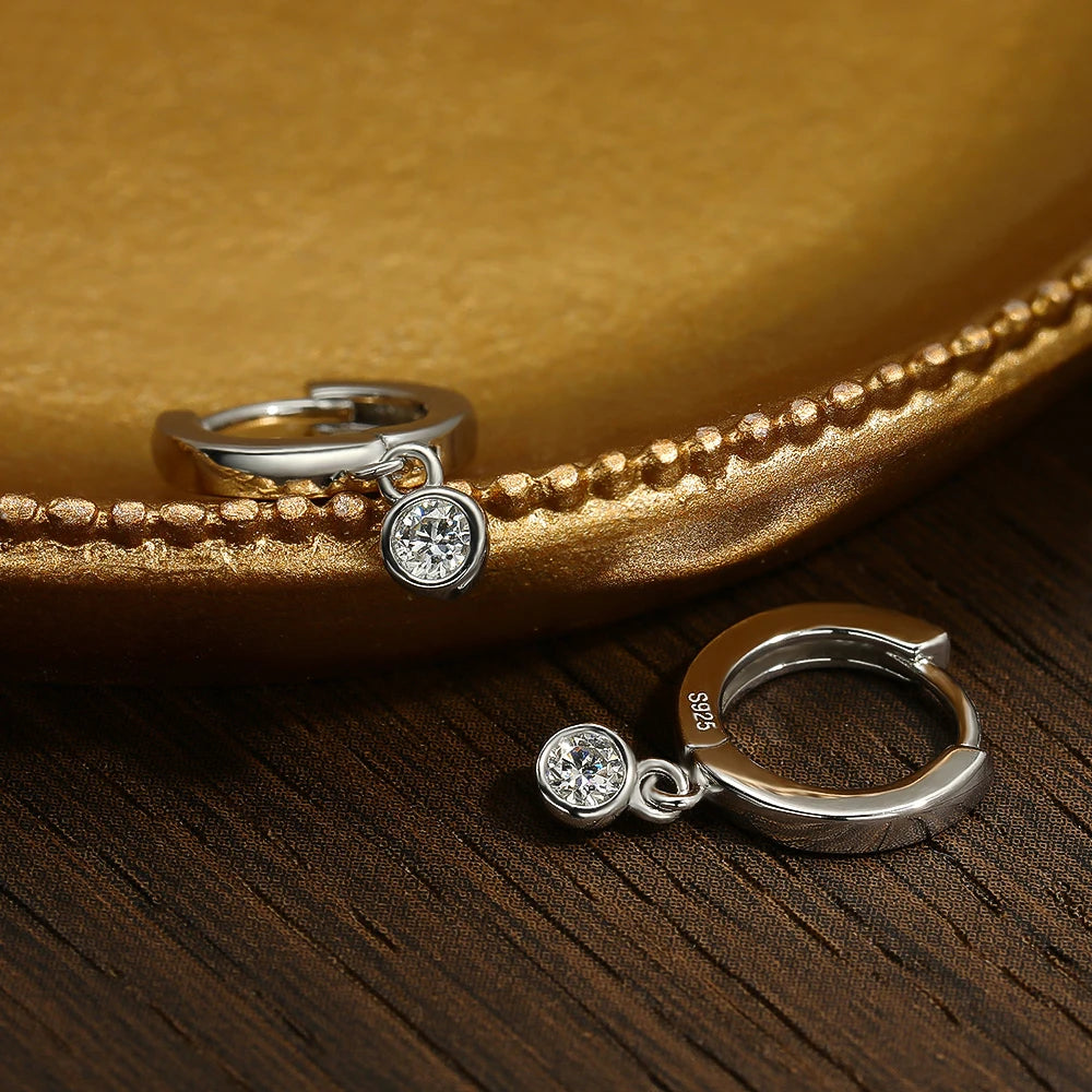 D VVS1 Round Moissanite Pendant Earrings for Women, Sparkling Fine jewelry S925 Sliver Plated White Gold Hoop Earring