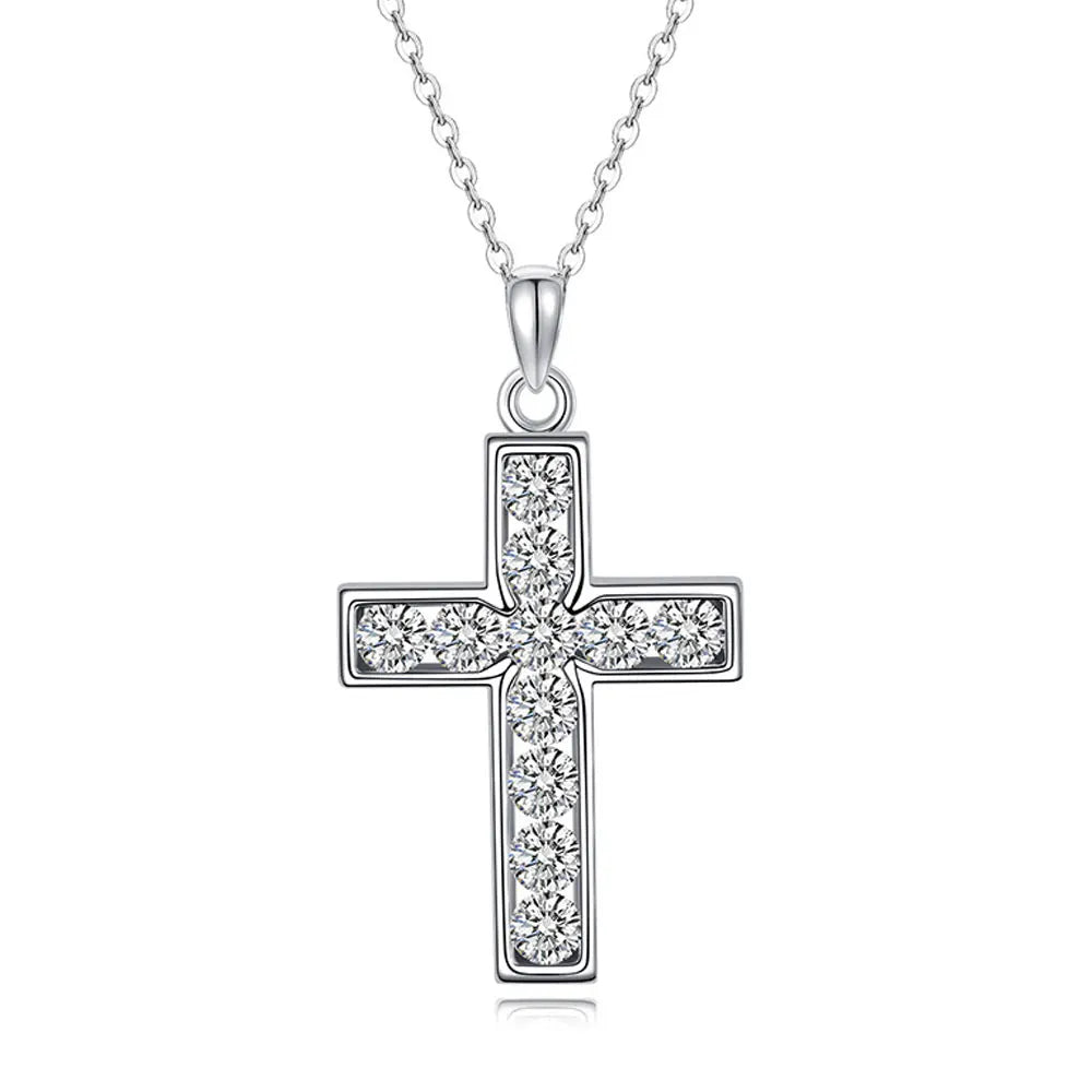 3.5mm Moissanite Cross Pendant Necklace, S925 Sterling Sliver Plated, 18k White Gold Fine Necklace for Women