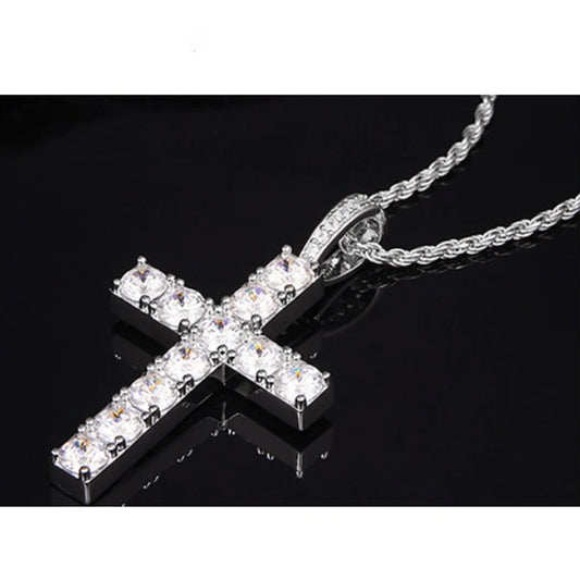 5.5ct Moissanite Cross Necklace | Solid S925 Sterling Silver 1.6mm Rope Chain Necklace for Women/Men