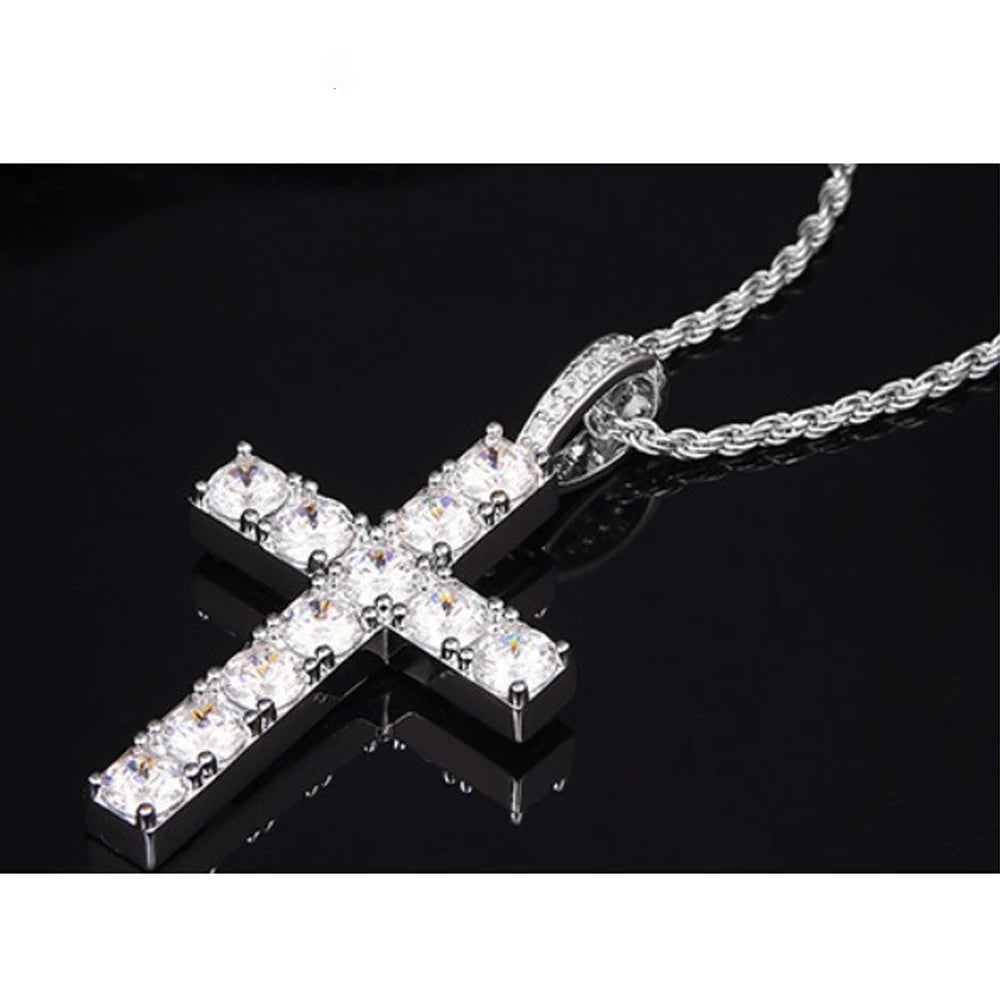 5.5ct Moissanite Cross Necklace | Solid S925 Sterling Silver 1.6mm Rope Chain Necklace for Women/Men