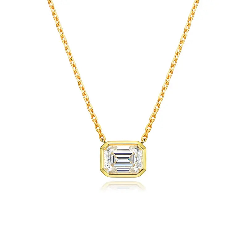 6*8mm 2CT Emerald Cut Moissanite Pendant Diamond, 100% S925 Sterling Silver Plated, 18k Gold Necklaces for Women