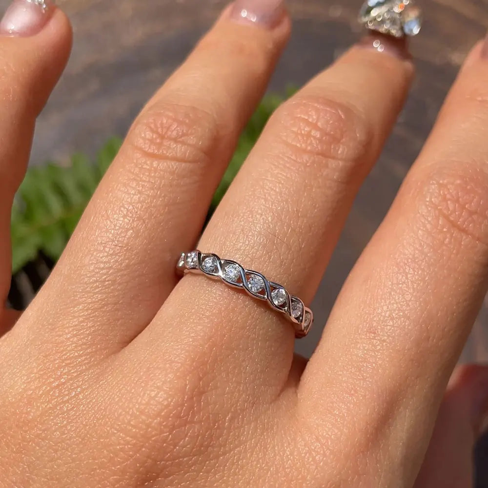 2mm Moissanite Ring, S925 Sterling Sliver, 18k Eternity Band Wedding Engagement Rings for Women