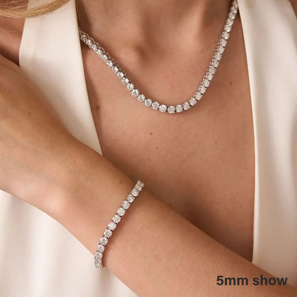 Moissanite Tennis Necklace 2/3/4/5/6.5mm | Solid 925 Sterling Silver Diamond Tennis Necklace for Women