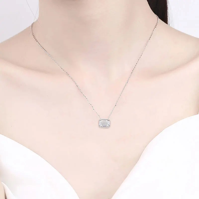 6*8mm 2CT Emerald Cut Moissanite Pendant Diamond, 100% S925 Sterling Silver Plated, 18k Gold Necklaces for Women