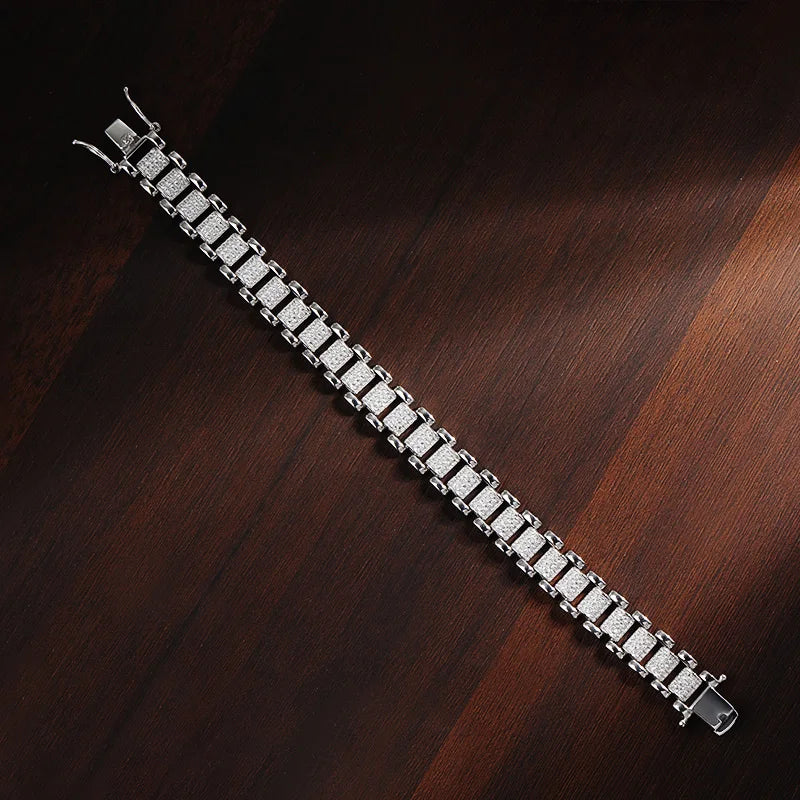 10mm Moissanite Cuban Watch Bracelet | Full Diamond Solid S925 Silver Plated White Gold Tennis Bracelet for Women