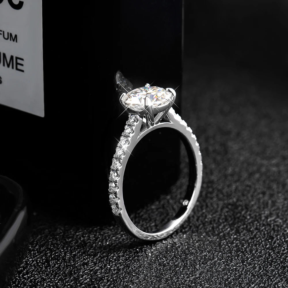3CT D Color All Moissanite Ring, S925 Sliver Plated, 18k White Gold For Women