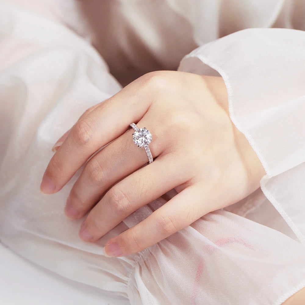 3CT D Color All Moissanite Ring, S925 Sliver Plated, 18k White Gold For Women