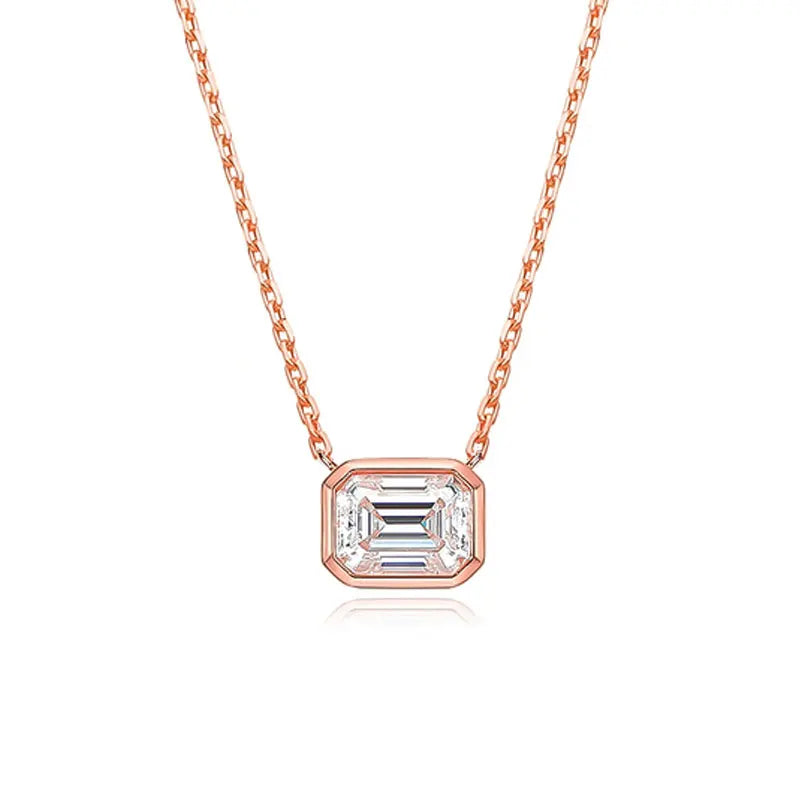 6*8mm 2CT Emerald Cut Moissanite Pendant Diamond, 100% S925 Sterling Silver Plated, 18k Gold Necklaces for Women
