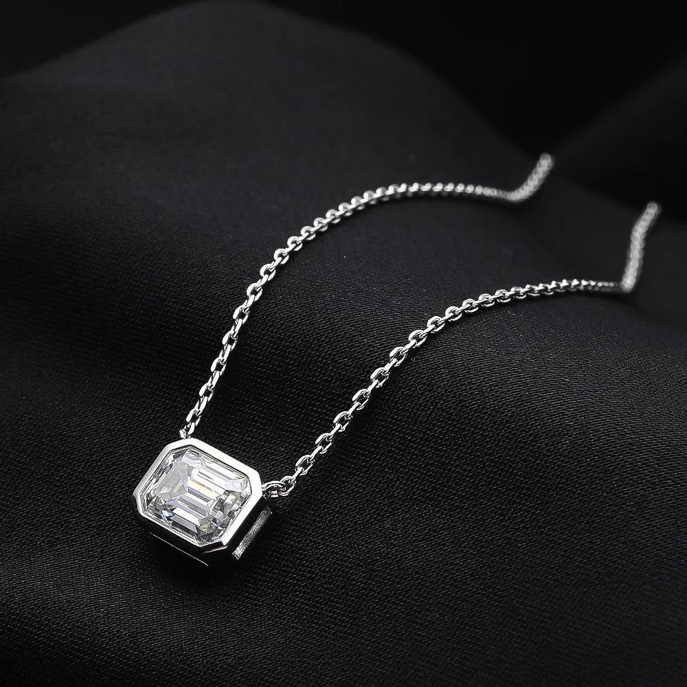6*8mm 2CT Emerald Cut Moissanite Pendant Diamond, 100% S925 Sterling Silver Plated, 18k Gold Necklaces for Women