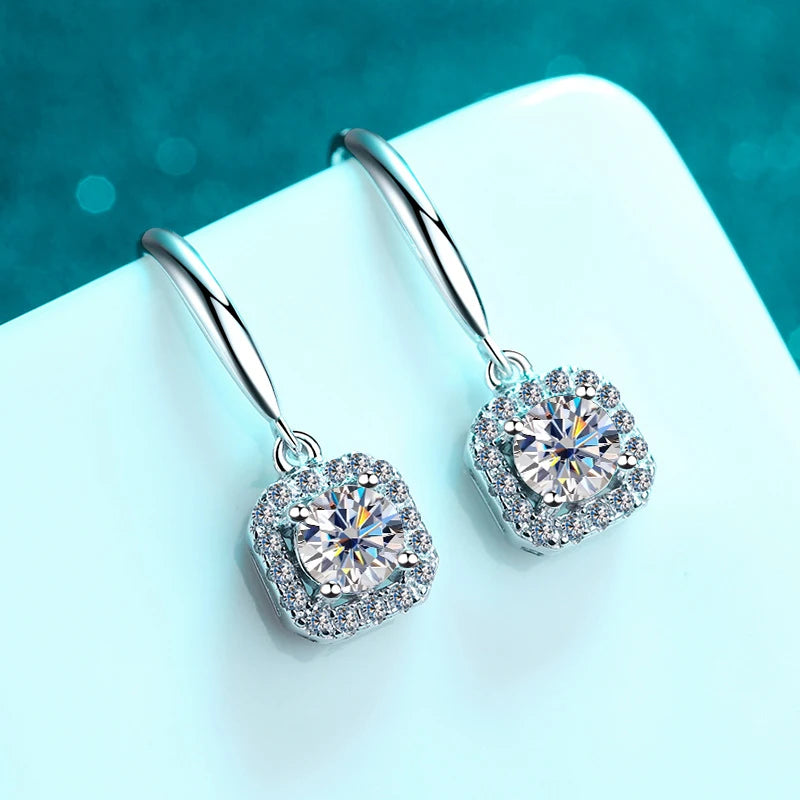 1CT Moissanite Earring, S925 Sterling Sliver Plated 18k White Gold Fine Jewelry Earrings For Woman