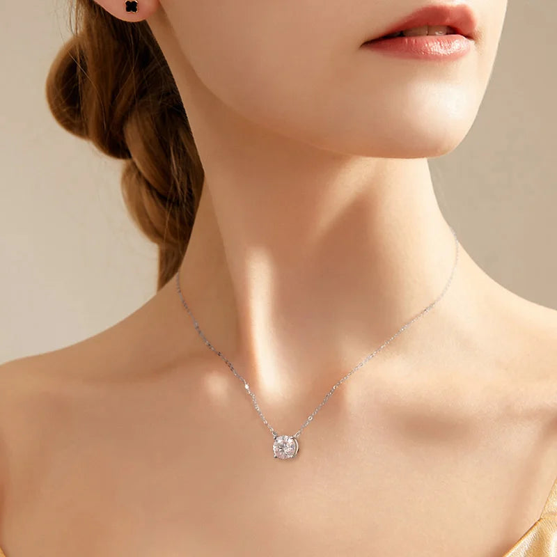 Moissanite Necklace for Women  | Solitaire Pendant S925 Silver Plated 18k Dainty Necklace