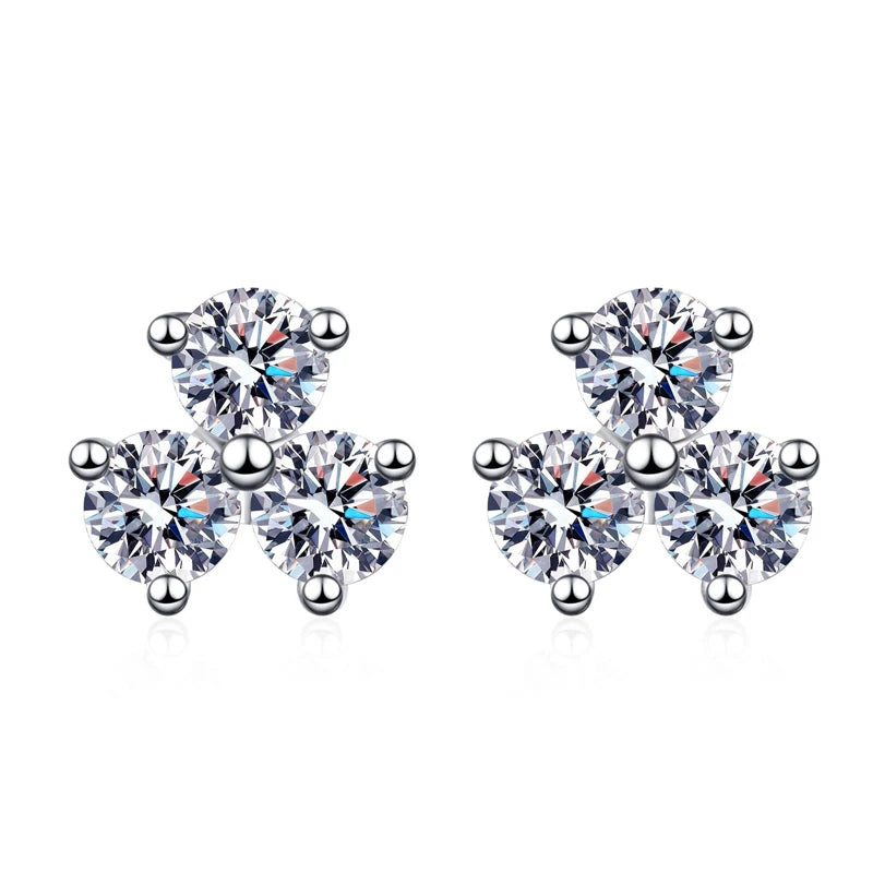 Moissanite Stud Earrings 0.6CT, 18K White Gold Plated Sterling Silver, D VVS1 Lab Diamond Plum Flower Ear Studs For Women