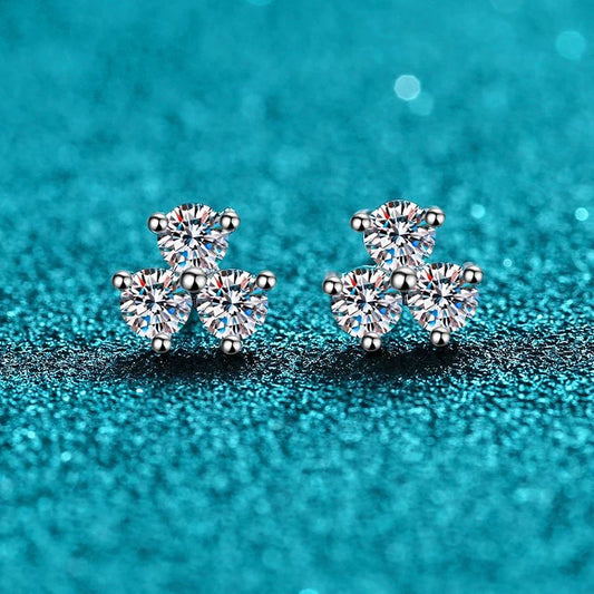 Moissanite Stud Earrings 0.6CT, 18K White Gold Plated Sterling Silver, D VVS1 Lab Diamond Plum Flower Ear Studs For Women