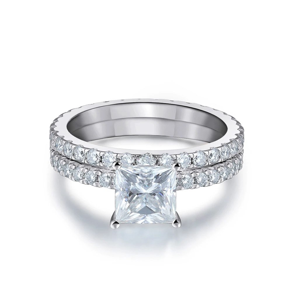 4.6CT Princess Cut All Moissanite Ring, Solid S925 Sterling Silver Engagement Wedding Lab Diamond Band